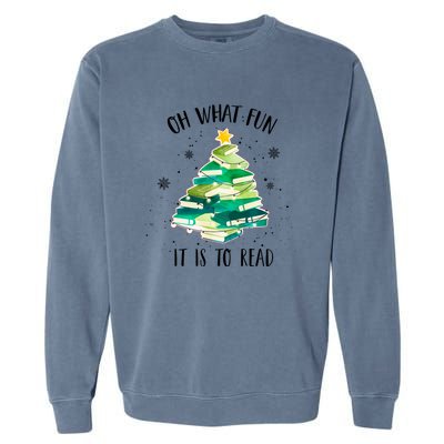 Christmas Library Tree Funny Xmas Librarian And Book Lover Gift Garment-Dyed Sweatshirt