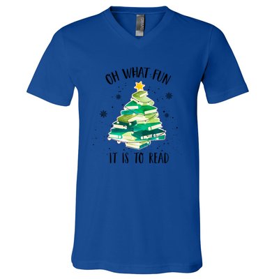 Christmas Library Tree Funny Xmas Librarian And Book Lover Gift V-Neck T-Shirt