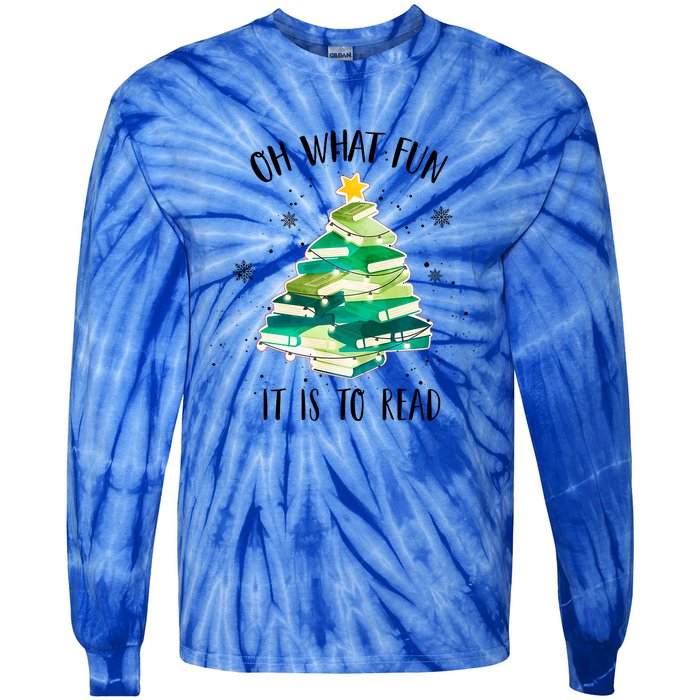 Christmas Library Tree Funny Xmas Librarian And Book Lover Gift Tie-Dye Long Sleeve Shirt