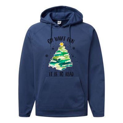 Christmas Library Tree Funny Xmas Librarian And Book Lover Gift Performance Fleece Hoodie