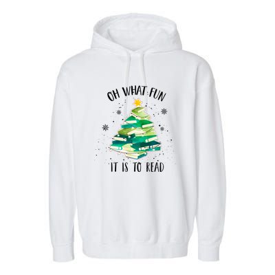 Christmas Library Tree Funny Xmas Librarian And Book Lover Gift Garment-Dyed Fleece Hoodie