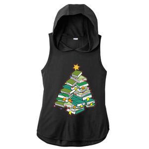 Christmas Library Tree Librarian Book Lover Xmas Ladies PosiCharge Tri-Blend Wicking Draft Hoodie Tank