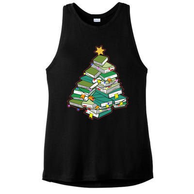 Christmas Library Tree Librarian Book Lover Xmas Ladies PosiCharge Tri-Blend Wicking Tank