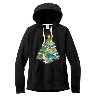 Christmas Library Tree Librarian Book Lover Xmas Women's Fleece Hoodie