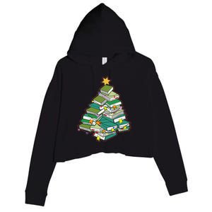 Christmas Library Tree Librarian Book Lover Xmas Crop Fleece Hoodie