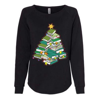 Christmas Library Tree Librarian Book Lover Xmas Womens California Wash Sweatshirt