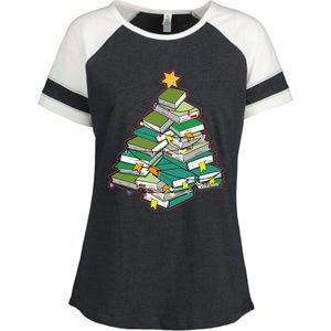 Christmas Library Tree Librarian Book Lover Xmas Enza Ladies Jersey Colorblock Tee