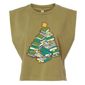 Christmas Library Tree Librarian Book Lover Xmas Garment-Dyed Women's Muscle Tee