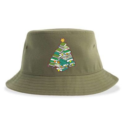 Christmas Library Tree Librarian Book Lover Xmas Sustainable Bucket Hat