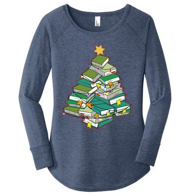 Christmas Library Tree Librarian Book Lover Xmas Women's Perfect Tri Tunic Long Sleeve Shirt