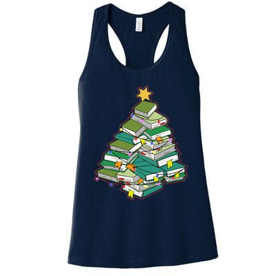 Christmas Library Tree Librarian Book Lover Xmas Women's Racerback Tank