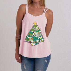 Christmas Library Tree Librarian Book Lover Xmas Women's Strappy Tank