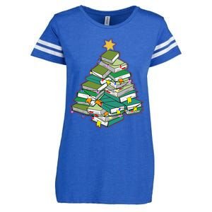 Christmas Library Tree Librarian Book Lover Xmas Enza Ladies Jersey Football T-Shirt