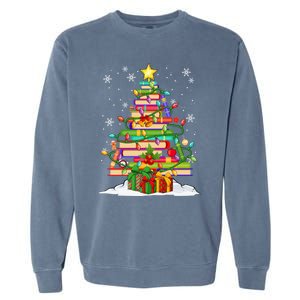 Christmas Library Tree Gift For Librarian And Book Lover Gift Garment-Dyed Sweatshirt