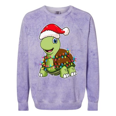 Christmas Lights Turtle Wearing Xmas Hat Sea Turtle Lover Colorblast Crewneck Sweatshirt