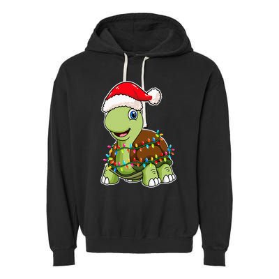 Christmas Lights Turtle Wearing Xmas Hat Sea Turtle Lover Garment-Dyed Fleece Hoodie