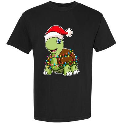 Christmas Lights Turtle Wearing Xmas Hat Sea Turtle Lover Garment-Dyed Heavyweight T-Shirt