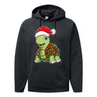 Christmas Lights Turtle Wearing Xmas Hat Sea Turtle Lover Performance Fleece Hoodie