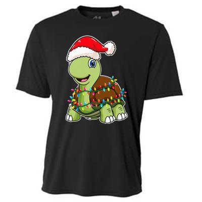 Christmas Lights Turtle Wearing Xmas Hat Sea Turtle Lover Cooling Performance Crew T-Shirt