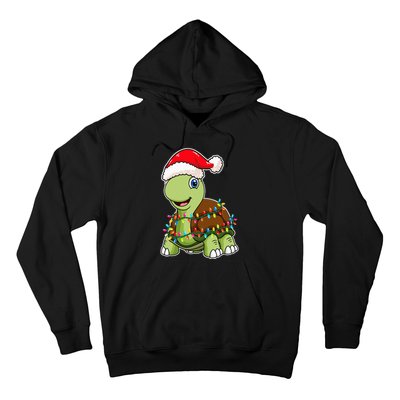 Christmas Lights Turtle Wearing Xmas Hat Sea Turtle Lover Hoodie