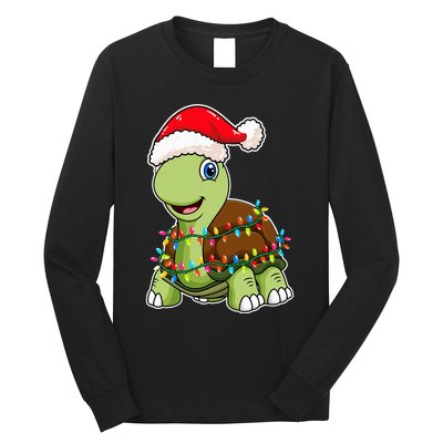 Christmas Lights Turtle Wearing Xmas Hat Sea Turtle Lover Long Sleeve Shirt