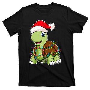 Christmas Lights Turtle Wearing Xmas Hat Sea Turtle Lover T-Shirt