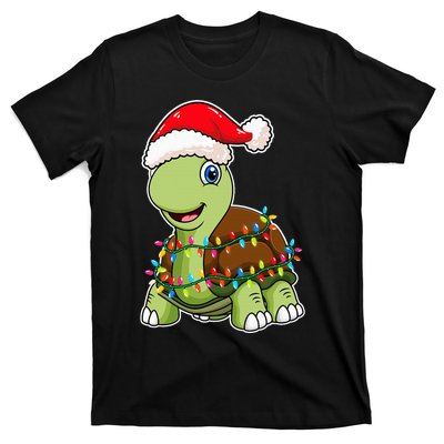 Christmas Lights Turtle Wearing Xmas Hat Sea Turtle Lover T-Shirt