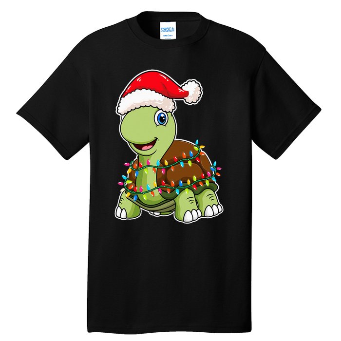 Christmas Lights Turtle Wearing Xmas Hat Sea Turtle Lover Tall T-Shirt