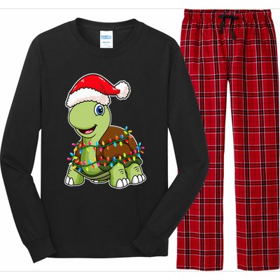 Christmas Lights Turtle Wearing Xmas Hat Sea Turtle Lover Long Sleeve Pajama Set