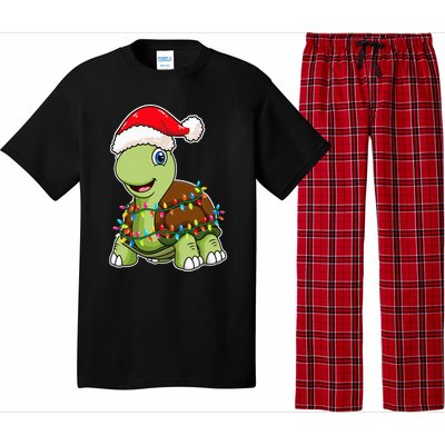 Christmas Lights Turtle Wearing Xmas Hat Sea Turtle Lover Pajama Set