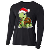 Christmas Lights Turtle Wearing Xmas Hat Sea Turtle Lover Cooling Performance Long Sleeve Crew