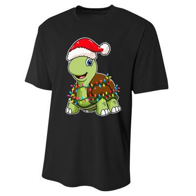 Christmas Lights Turtle Wearing Xmas Hat Sea Turtle Lover Performance Sprint T-Shirt