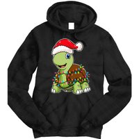 Christmas Lights Turtle Wearing Xmas Hat Sea Turtle Lover Tie Dye Hoodie