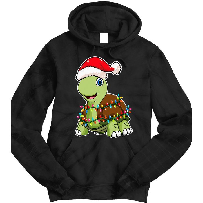 Christmas Lights Turtle Wearing Xmas Hat Sea Turtle Lover Tie Dye Hoodie