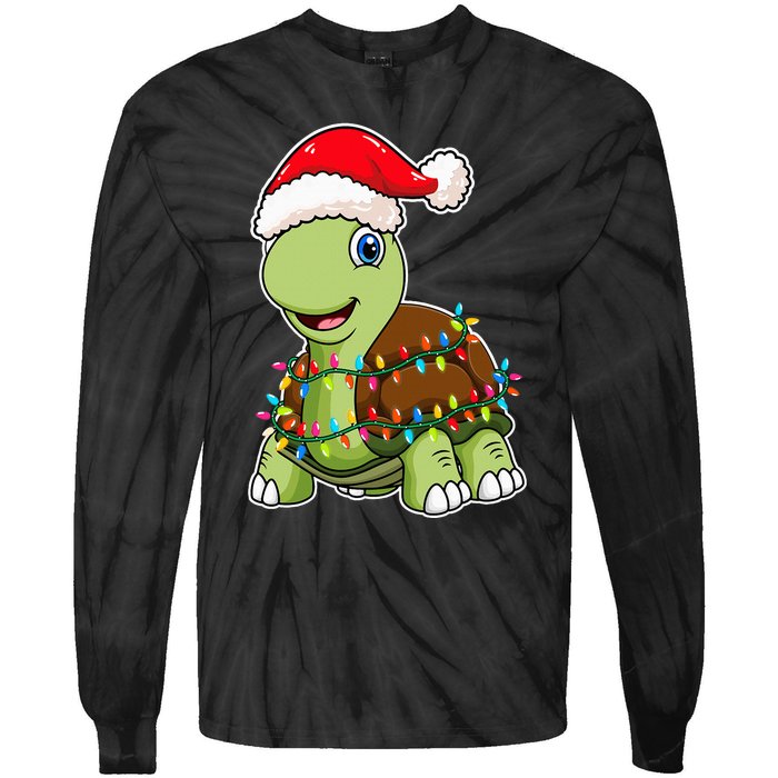 Christmas Lights Turtle Wearing Xmas Hat Sea Turtle Lover Tie-Dye Long Sleeve Shirt