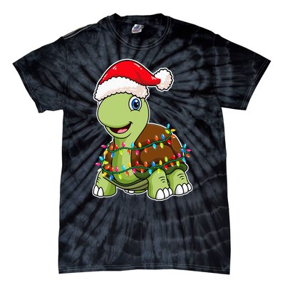 Christmas Lights Turtle Wearing Xmas Hat Sea Turtle Lover Tie-Dye T-Shirt