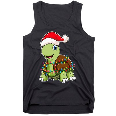 Christmas Lights Turtle Wearing Xmas Hat Sea Turtle Lover Tank Top