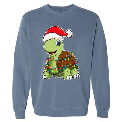 Christmas Lights Turtle Wearing Xmas Hat Sea Turtle Lover Garment-Dyed Sweatshirt