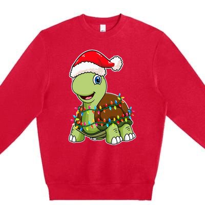 Christmas Lights Turtle Wearing Xmas Hat Sea Turtle Lover Premium Crewneck Sweatshirt