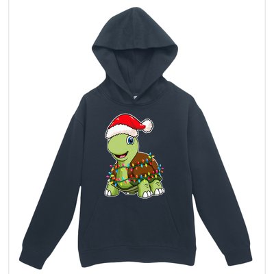 Christmas Lights Turtle Wearing Xmas Hat Sea Turtle Lover Urban Pullover Hoodie