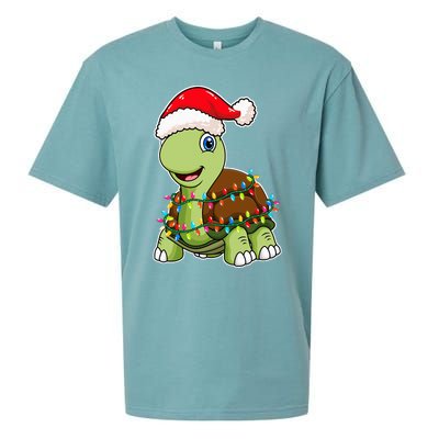 Christmas Lights Turtle Wearing Xmas Hat Sea Turtle Lover Sueded Cloud Jersey T-Shirt