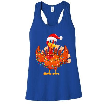 Christmas Lights Turkey Wearing Xmas Hat Turkey Lover Women's Racerback Tank