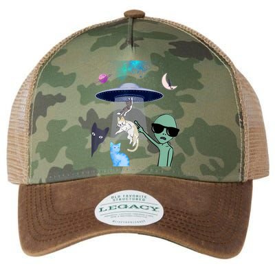 Cat Lovers UFO Space Abduction Of Cats By Aliens Design Legacy Tie Dye Trucker Hat