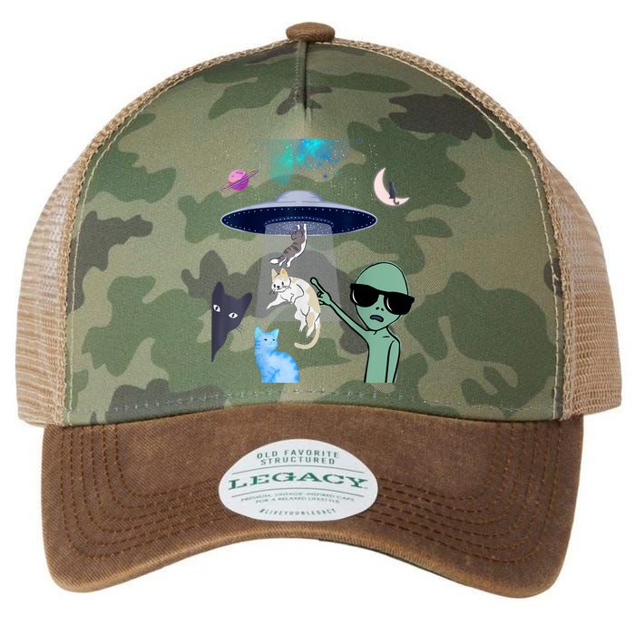 Cat Lovers UFO Space Abduction Of Cats By Aliens Design Legacy Tie Dye Trucker Hat