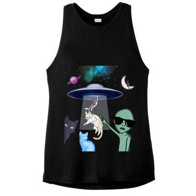 Cat Lovers UFO Space Abduction Of Cats By Aliens Design Ladies PosiCharge Tri-Blend Wicking Tank