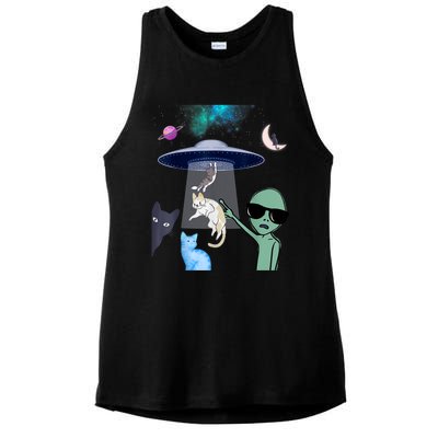 Cat Lovers UFO Space Abduction Of Cats By Aliens Design Ladies PosiCharge Tri-Blend Wicking Tank