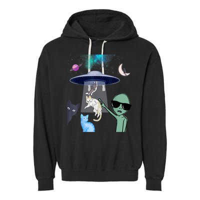 Cat Lovers UFO Space Abduction Of Cats By Aliens Design Garment-Dyed Fleece Hoodie