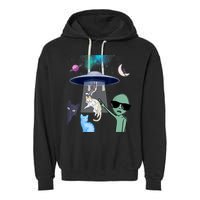 Cat Lovers UFO Space Abduction Of Cats By Aliens Design Garment-Dyed Fleece Hoodie