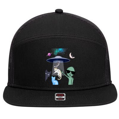 Cat Lovers UFO Space Abduction Of Cats By Aliens Design 7 Panel Mesh Trucker Snapback Hat