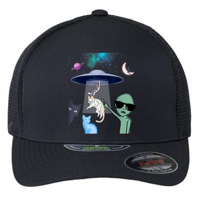 Cat Lovers UFO Space Abduction Of Cats By Aliens Design Flexfit Unipanel Trucker Cap